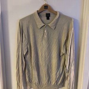 Jos. A. Bank Light  Silk Beige Long Sleeve Polo Shirt